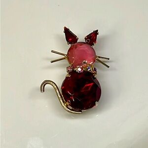 PINK & RED KITTY BROOCH VTG